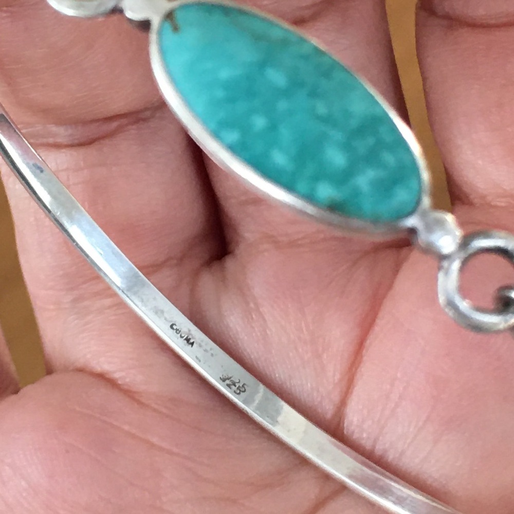 Natural turquoise sterling silver bracelet bangle - Picture 4 of 6